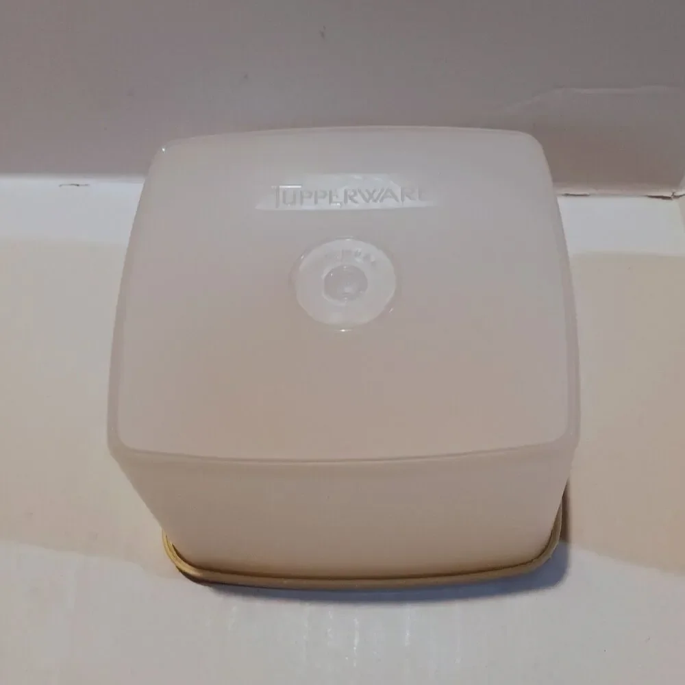Vintage Tupperware Square Storage Containers W/ Lid-Lot Of 2-Clear & Tan